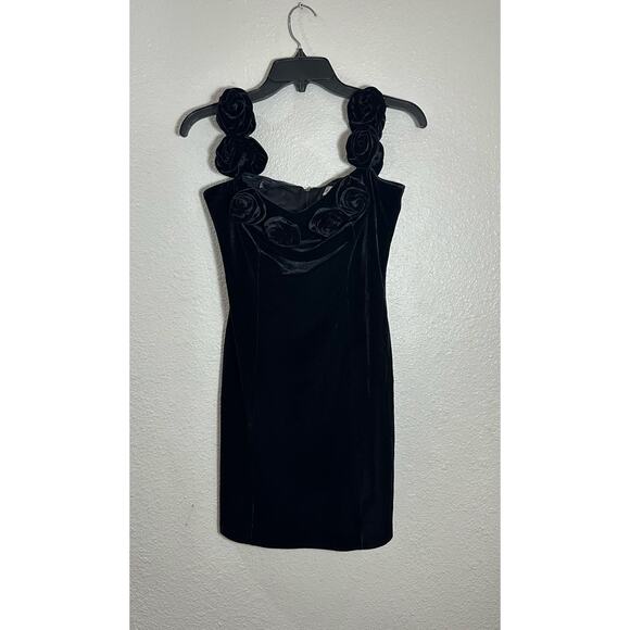 Avec Les Filles Black Velvet Rosette Strap Cocktail Dress, NWT - Picture 2 of 7